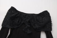 Black Knitted Lace Off-The-Shoulder Top