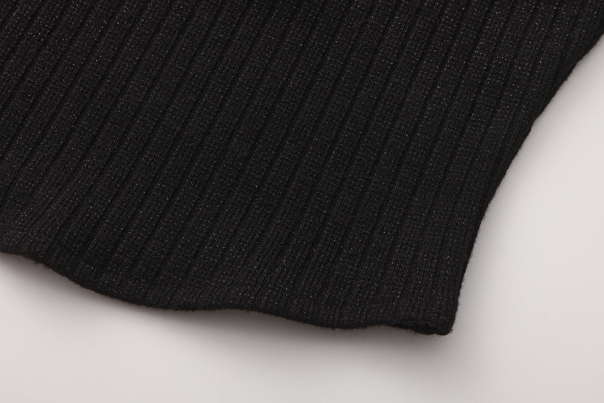 Black Knitted Lace Off-The-Shoulder Top