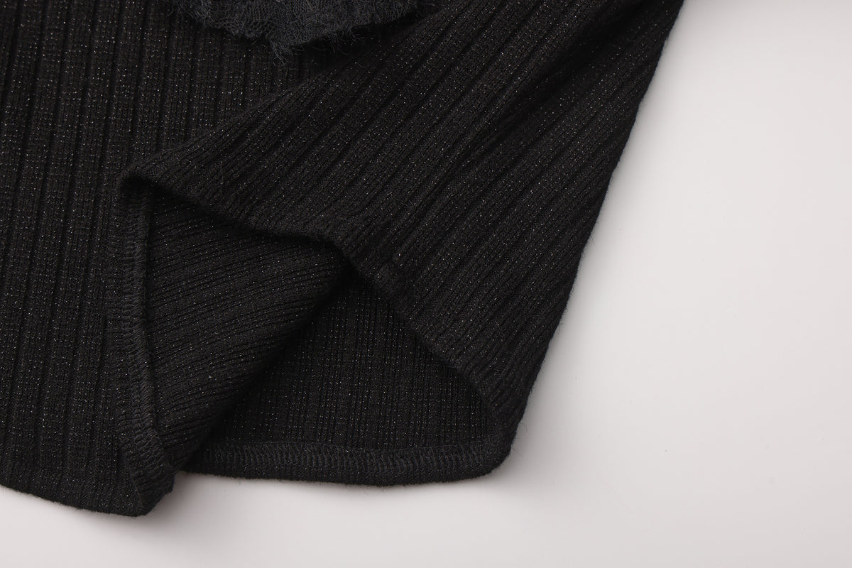 Black Knitted Lace Off-The-Shoulder Top