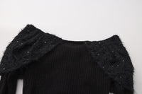 Black Knitted Lace Off-The-Shoulder Top