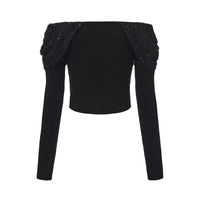 Black Knitted Lace Off-The-Shoulder Top