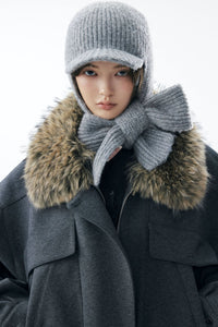 Grey Detachable Faux Fur Neck Hiking Jacket