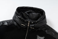 Fleeced Faux Leather Hooded Zip-Up Funnel Jacket