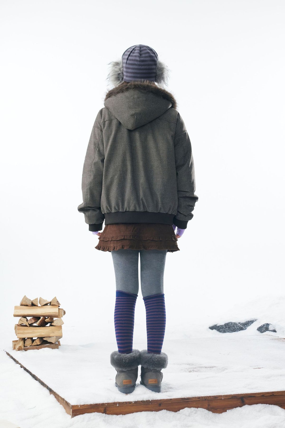 Grey Faux Fur Hooded Flight Jacket