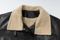 Oversize Fleece Lining Faux Leather Flight Bomber Jacket