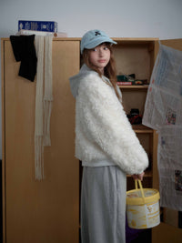 White Fleece Fur Hooded Zip Up Jackets