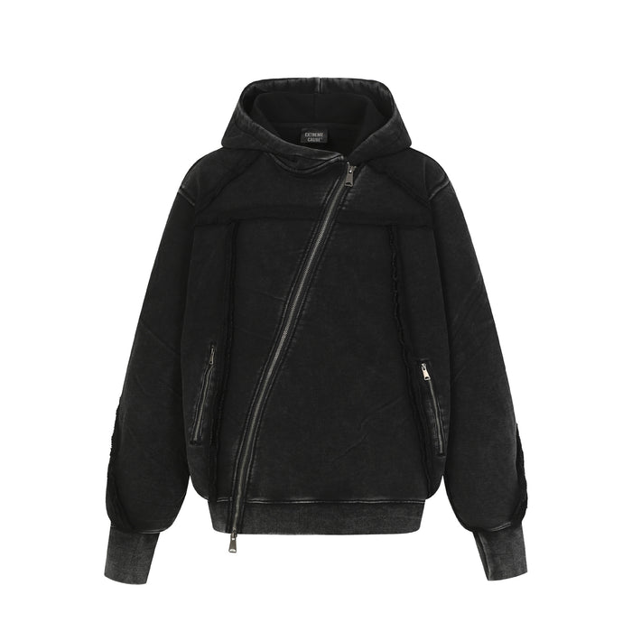 Symmetrical Distressed Zip Up Hoodie