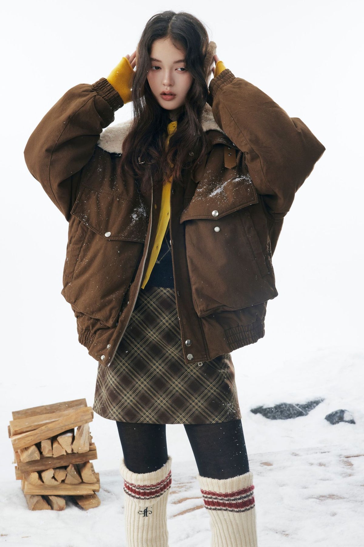 Brown Fleece Neck Funnel Hunter Jackets