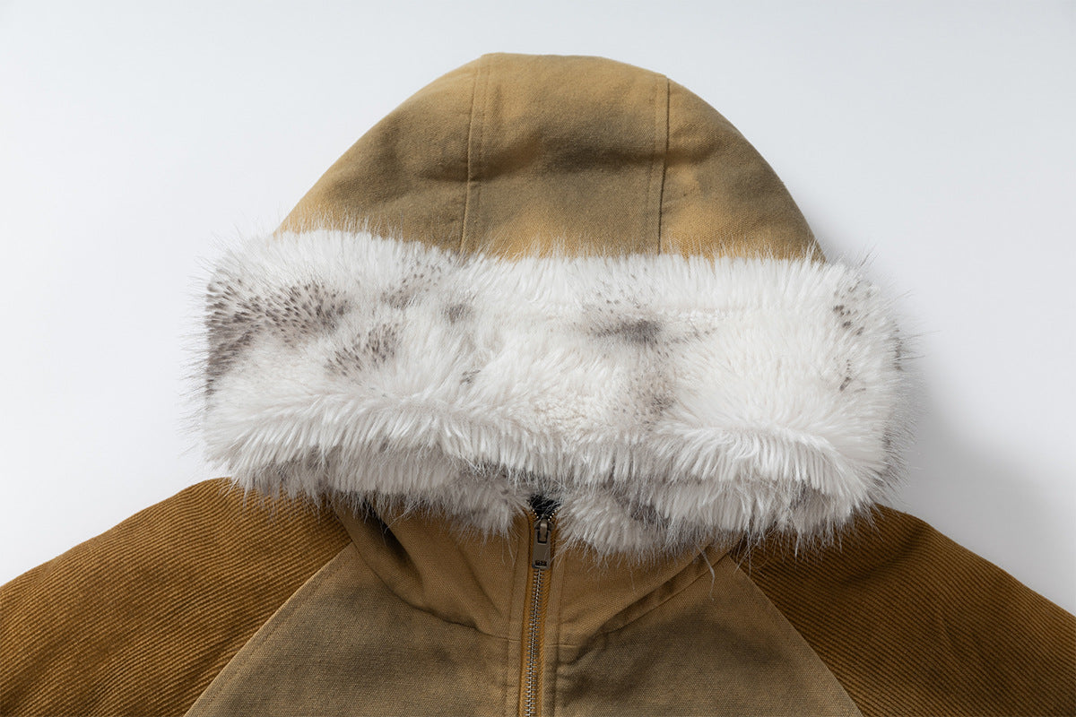 Patched Faux Fur Hooded Flight Zip-up Bomber