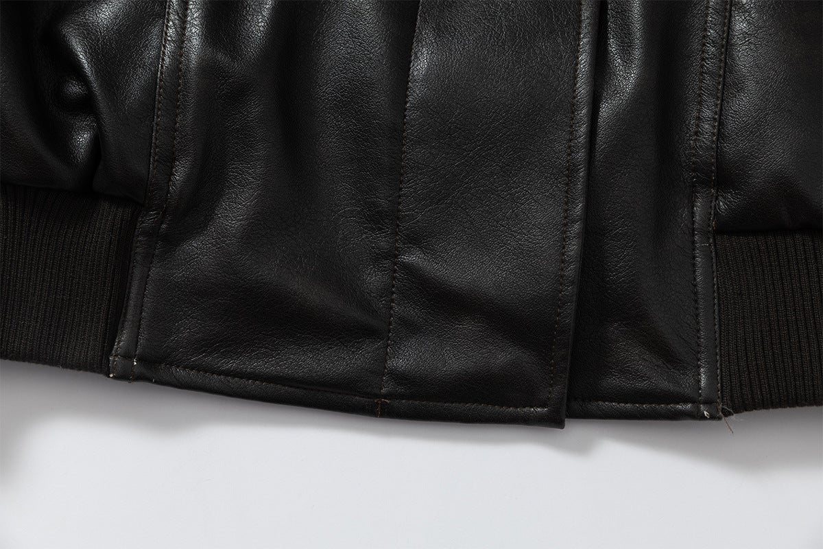 Oversize Fleece Lining Faux Leather Flight Bomber Jacket