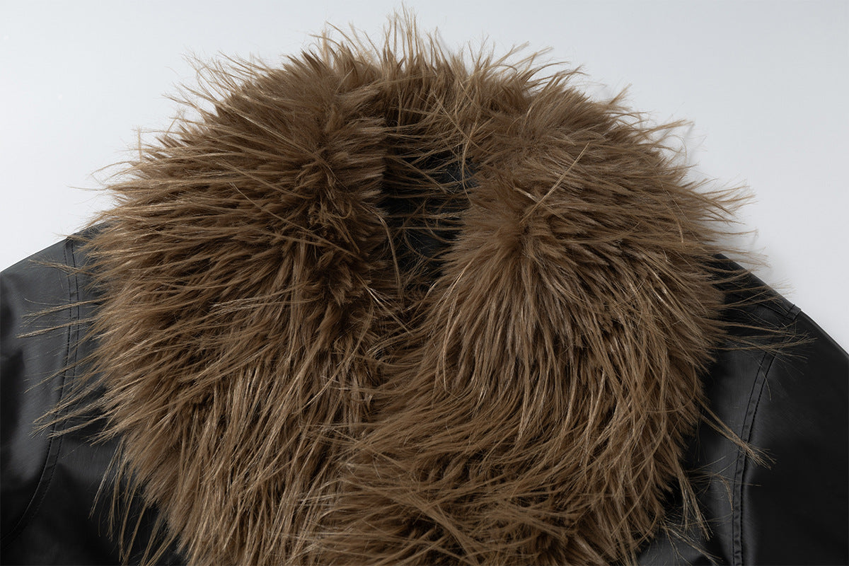 Fleece Lining Faux Fur Over Biker Jacket