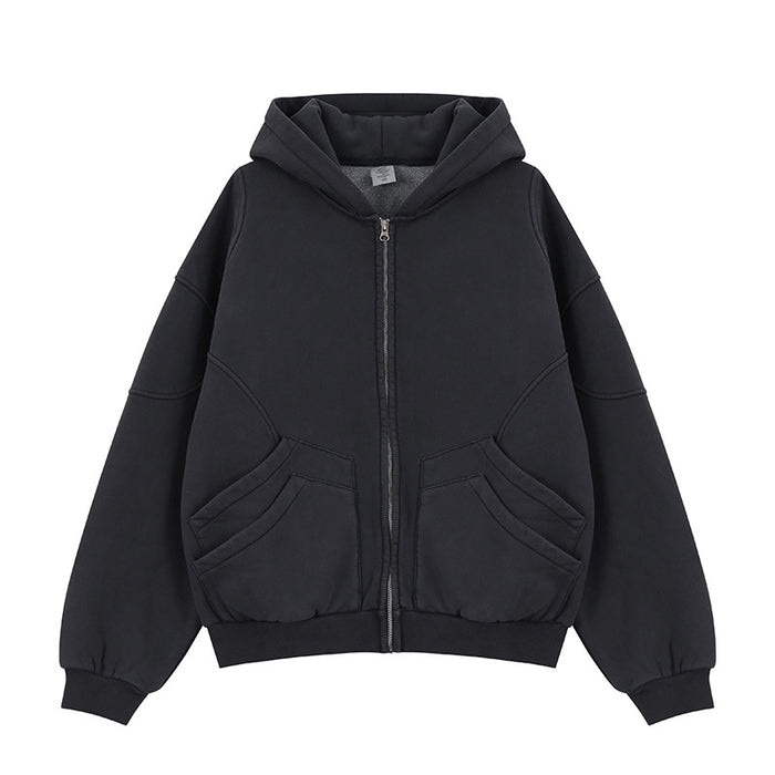 Oversized Double Pocket Zip Up Hoodies