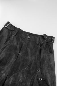 Pleated Wash Black Denim Pants
