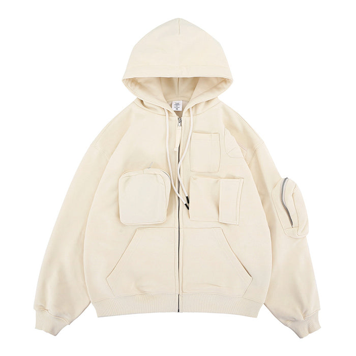 Oversize Multi Pocket Zip Up Hoddies