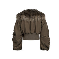 Brown Faux Fur Cropped Zip-Up Bomber