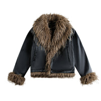 Fleece Lining Faux Fur Over Biker Jacket