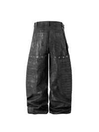 Pleated Wash Black Denim Pants