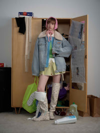 Miu Fleece Lapel Denim Jacket