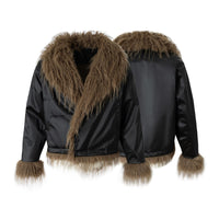 Fleece Lining Faux Fur Over Biker Jacket