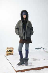 Grey Faux Fur Hooded Flight Jacket