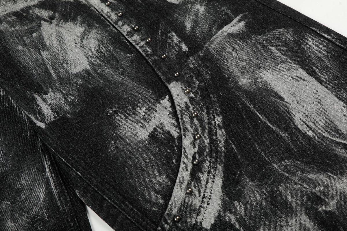 Brushed Black Studded Denim Pants