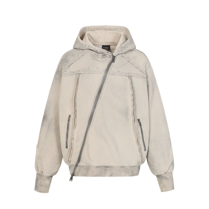 Symmetrical Distressed Zip Up Hoodie
