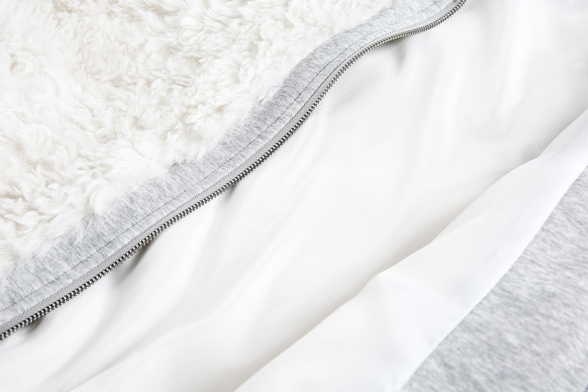 White Fleece Fur Hooded Zip Up Jackets