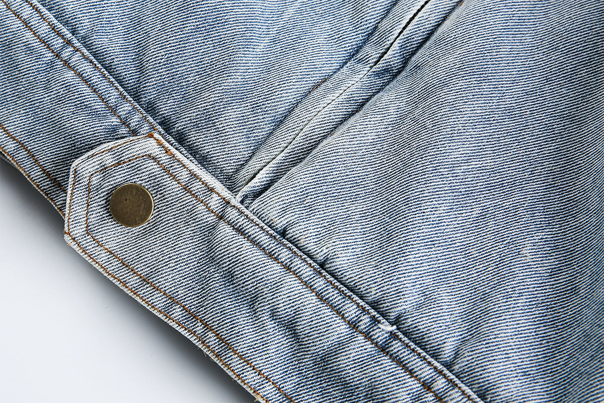 Miu Fleece Lapel Denim Jacket