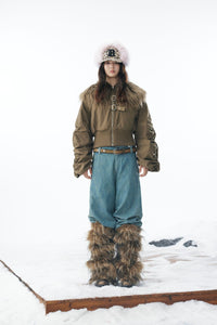 Brown Faux Fur Cropped Zip-Up Bomber