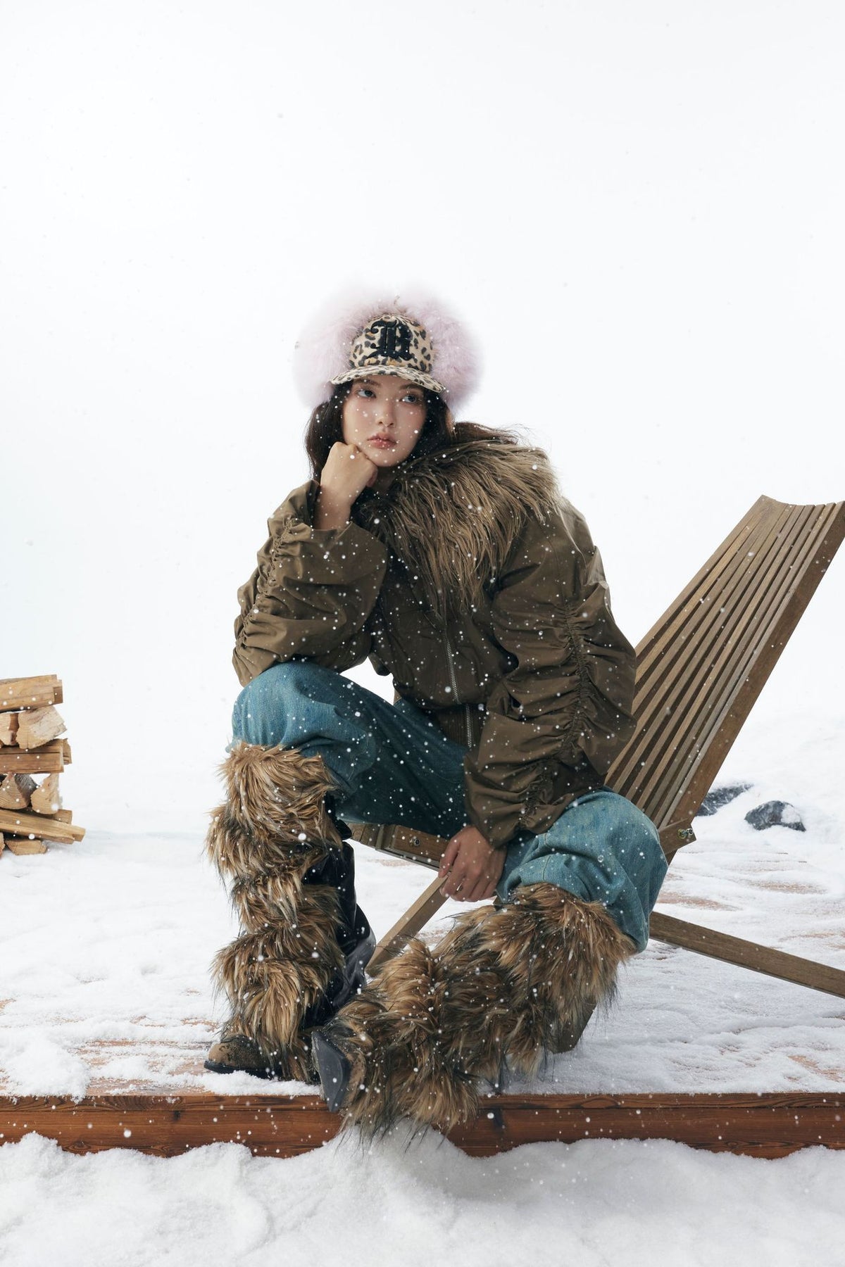 Brown Faux Fur Cropped Zip-Up Bomber