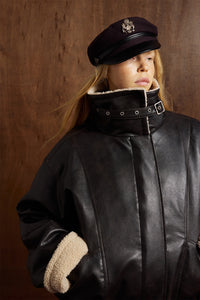 Oversize Fleece Lining Faux Leather Flight Bomber Jacket