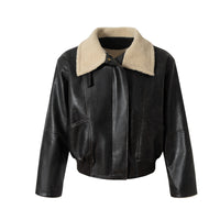 Oversize Fleece Lining Faux Leather Flight Bomber Jacket