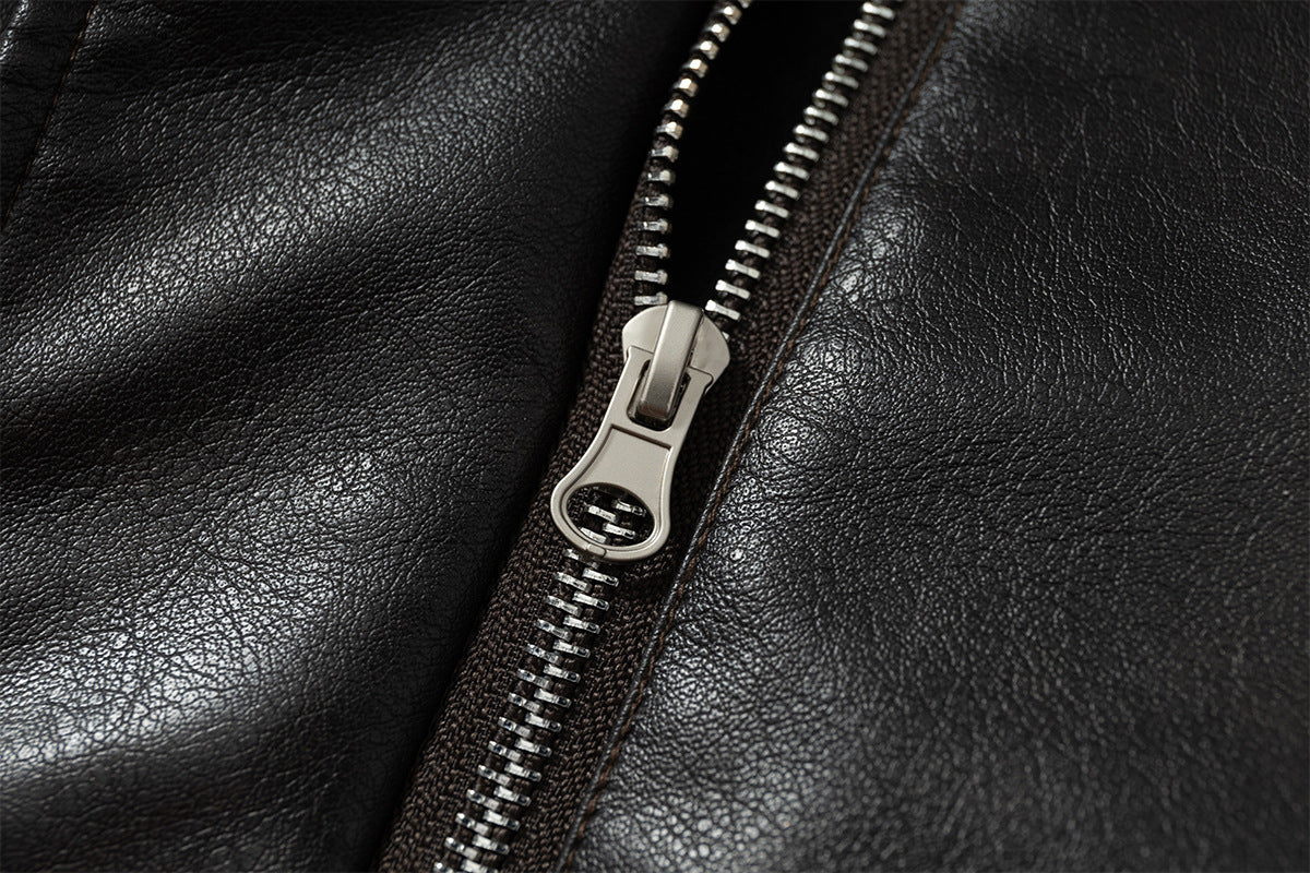 Oversize Fleece Lining Faux Leather Flight Bomber Jacket