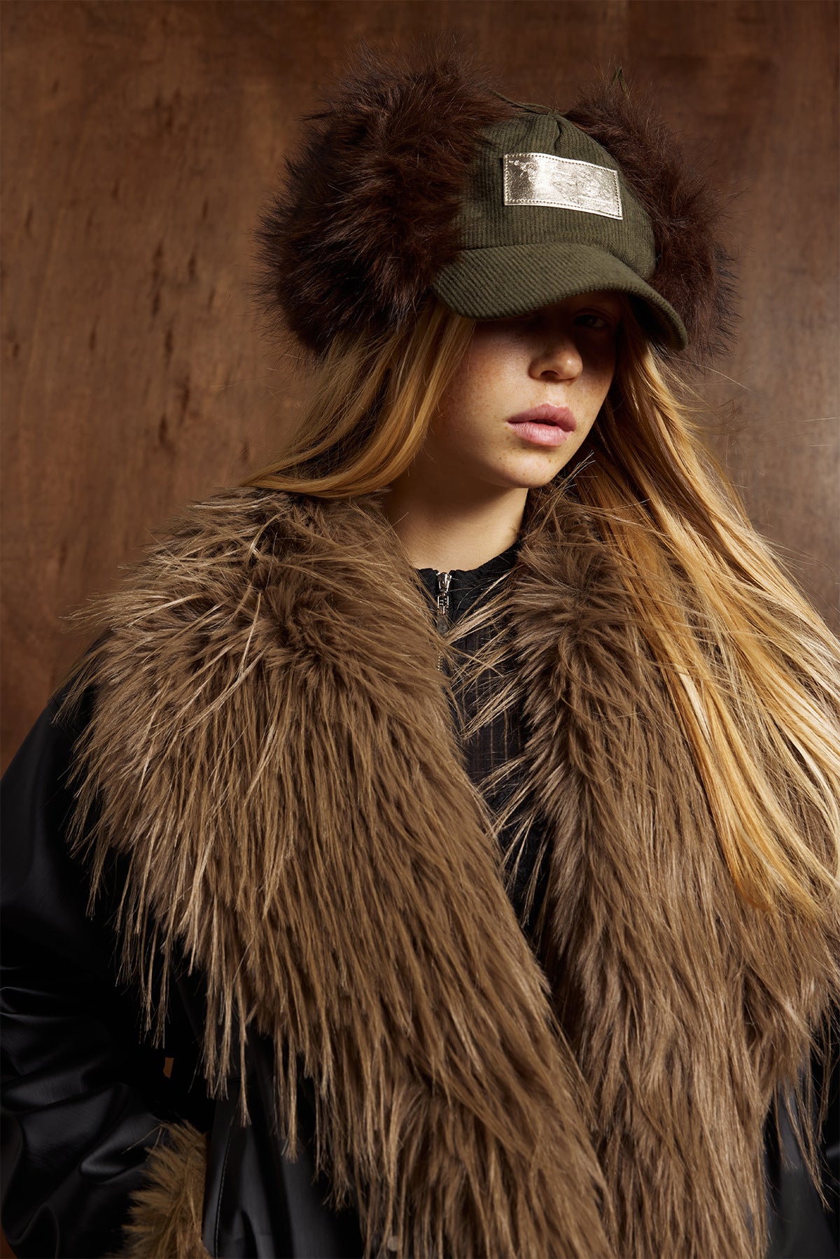 Fleece Lining Faux Fur Over Biker Jacket