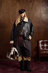 Oversize Fleece Lining Faux Leather Flight Bomber Jacket