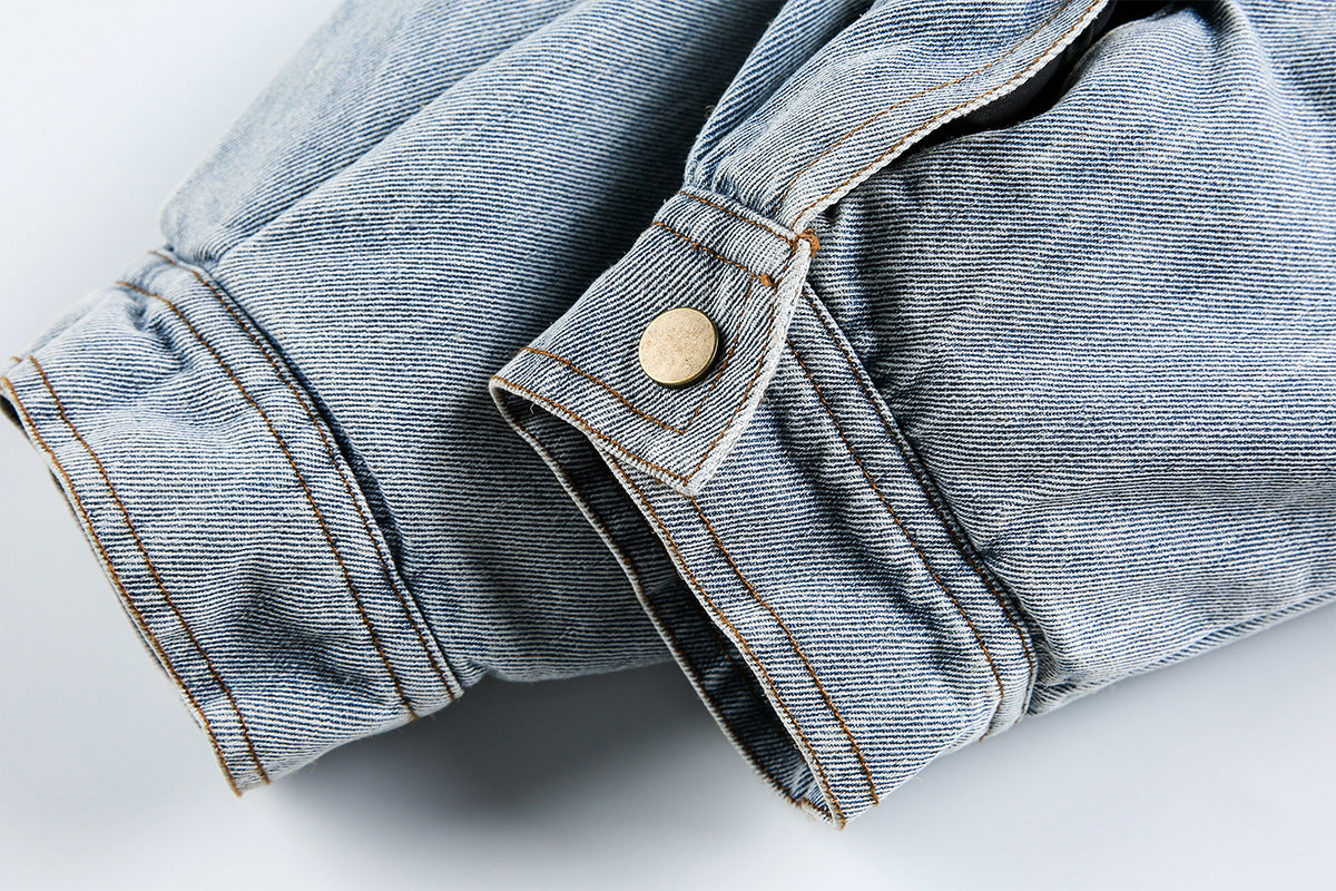 Miu Fleece Lapel Denim Jacket