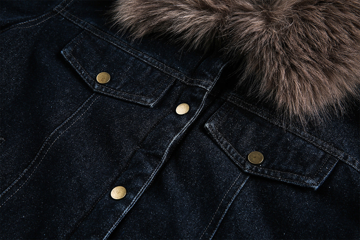 Detachable Faux Fur Denim Jacket