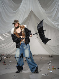 Leopard Fleeced Faux Fur Hooded Flight Jackets