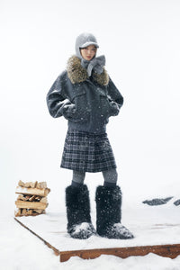 Grey Detachable Faux Fur Neck Hiking Jacket