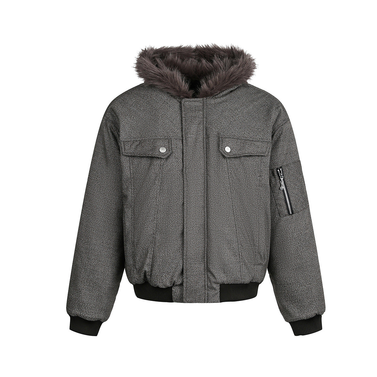 Grey Faux Fur Hooded Flight Jacket