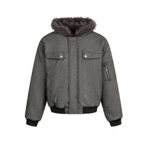 Grey Faux Fur Hooded Flight Jacket