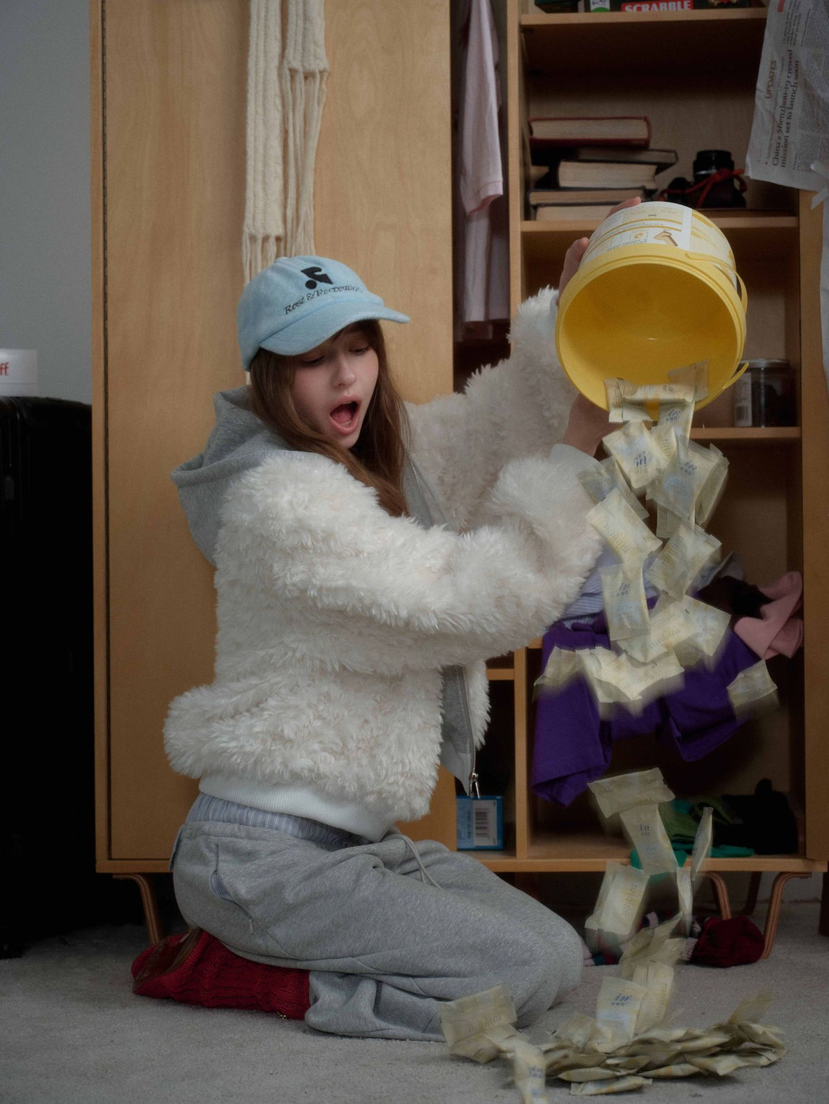 White Fleece Fur Hooded Zip Up Jackets