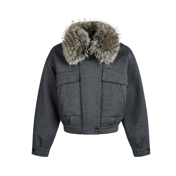 Grey Detachable Faux Fur Neck Hiking Jacket