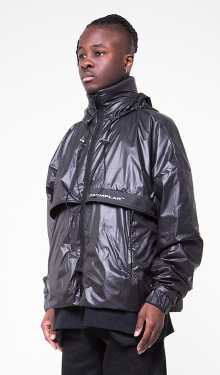 BLACK WAXED NYLON WINDBREAKER