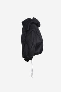 ASYMMETRICAL BLACK PUFFER JACKET