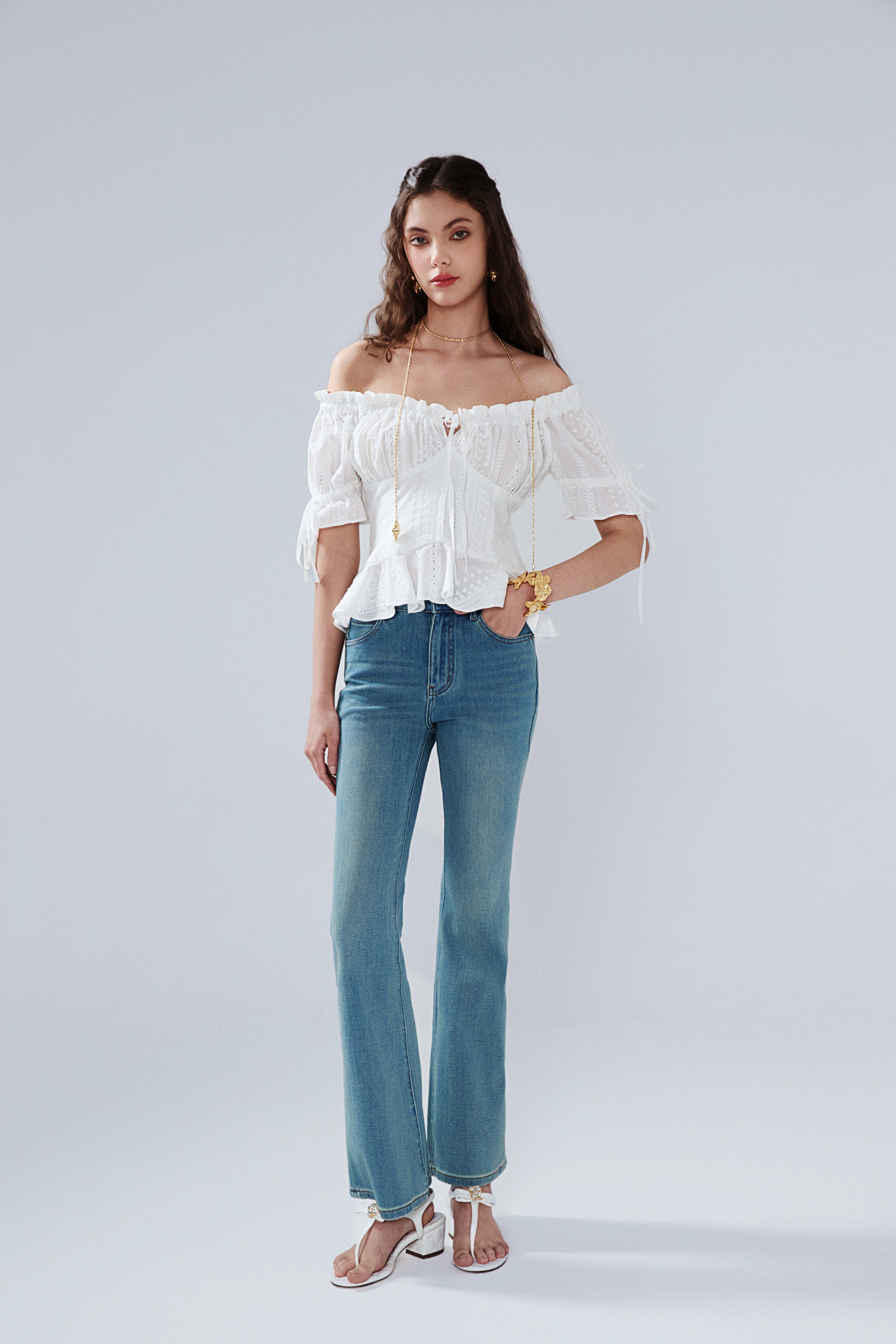 Flared Jeans With Lace Pockets