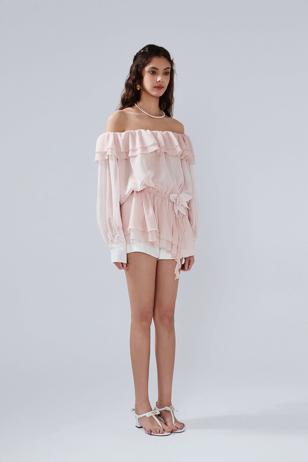 Pink Shimmering Iris-Patterned Long-Sleeved Top