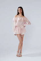 Pink Shimmering Iris-Patterned Long-Sleeved Top