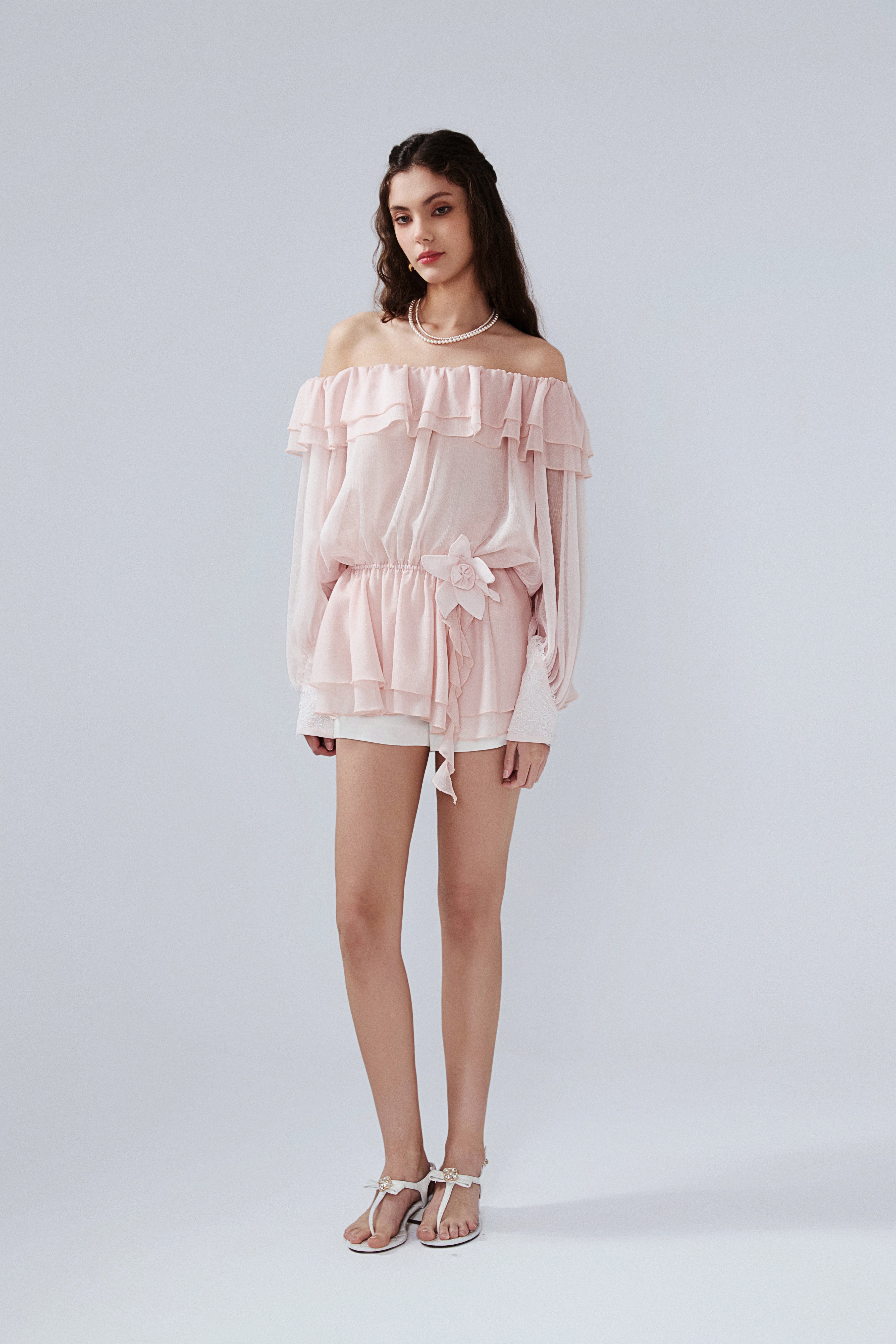 Pink Shimmering Iris-Patterned Long-Sleeved Top