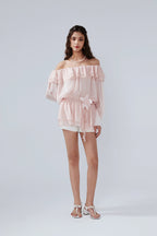 Pink Shimmering Iris-Patterned Long-Sleeved Top